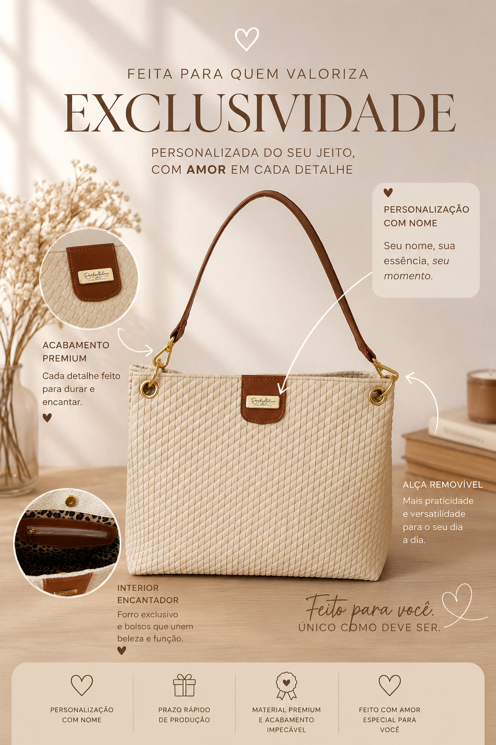 Bolsa artesanal personalizada Pérola Atelier